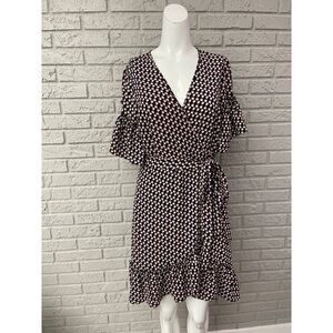 Max Studio Women Multicolored Tulip Motif Ruffle Sleeve Wrap Dress Size M